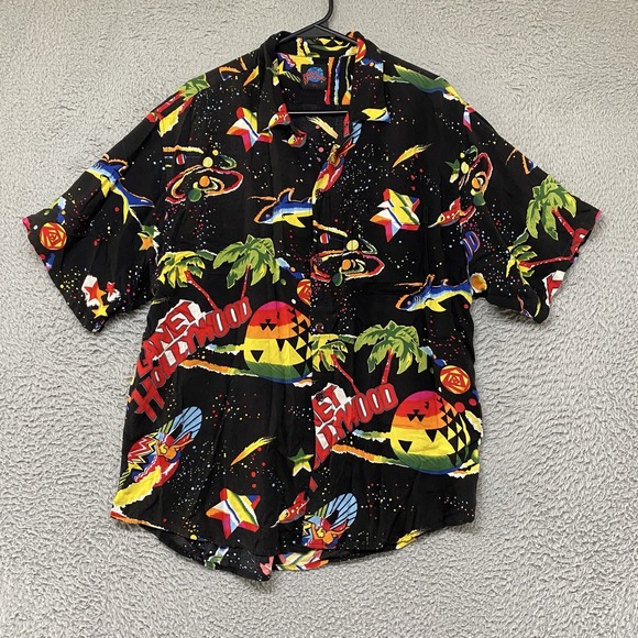 planet hollywood Other - Vintage Planet Hollywood Shirt Mens XL Space Hawaiian Print Rayon Button Up 90s